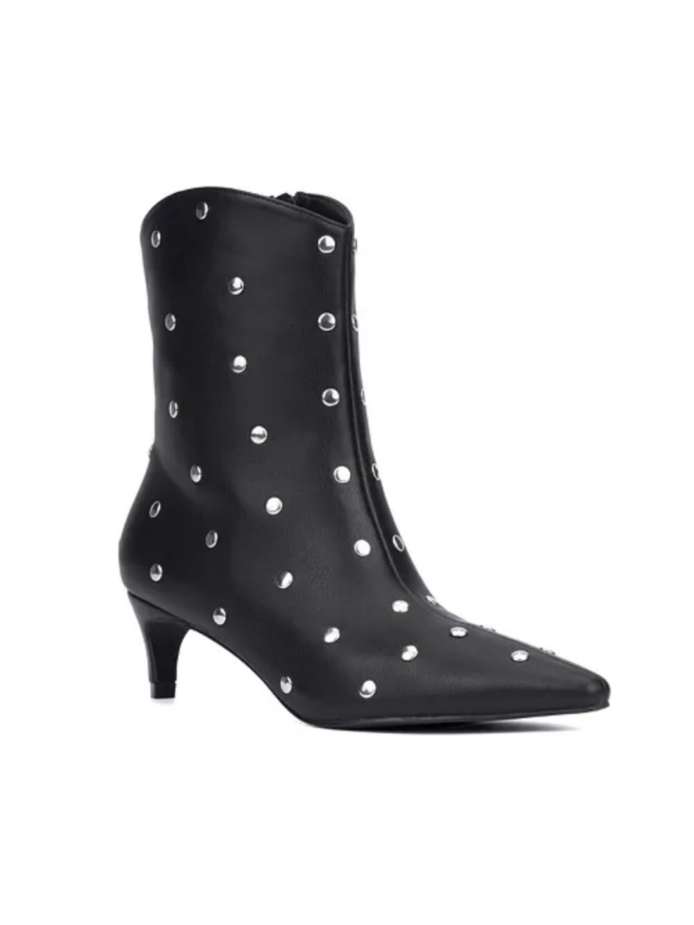 90s Style Black Studded Pointed-Toe Ankle Boots Kitten Heel Size 6